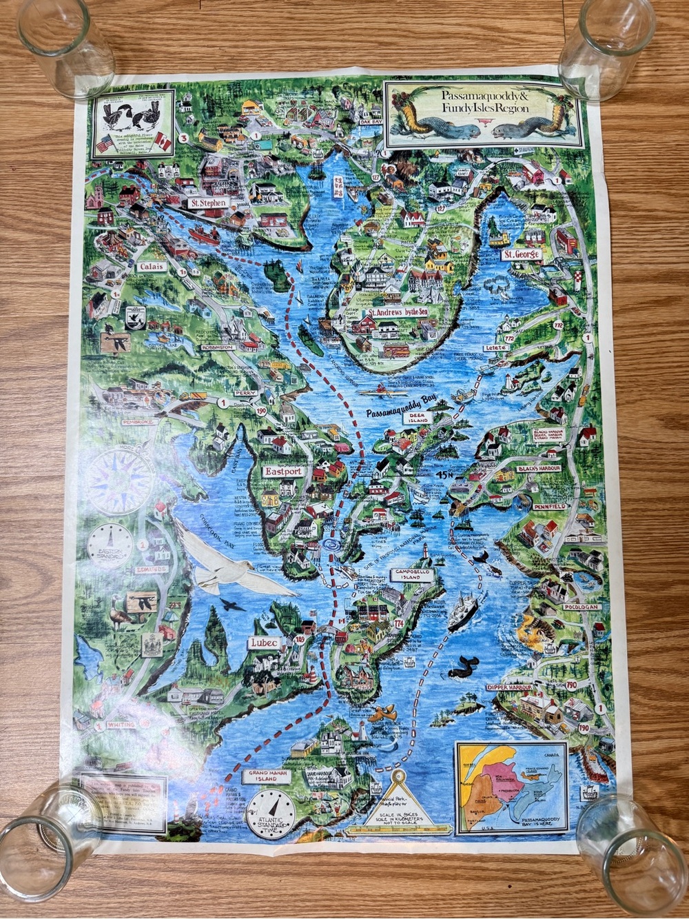 Passamaquoddy Fundy Isles region vintage illustrative map downeast Maine vtg